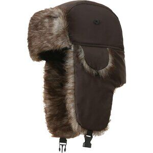 Unisex Brown 100% Polyester Snow Skiing Trooper Winter Ear Flaps Trapper Hat